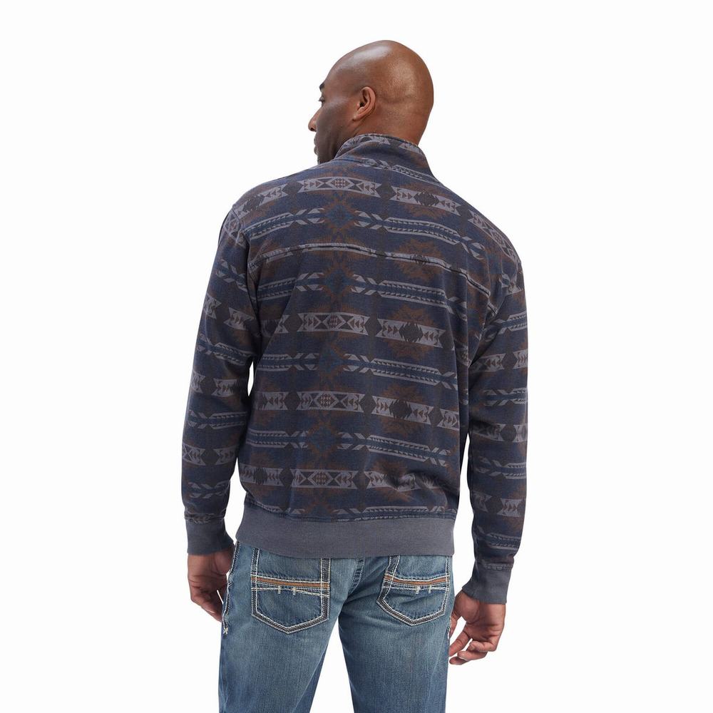 Ariat Printed Overdyed Washed Hoodie Herr Blå | 203-ICGJNS