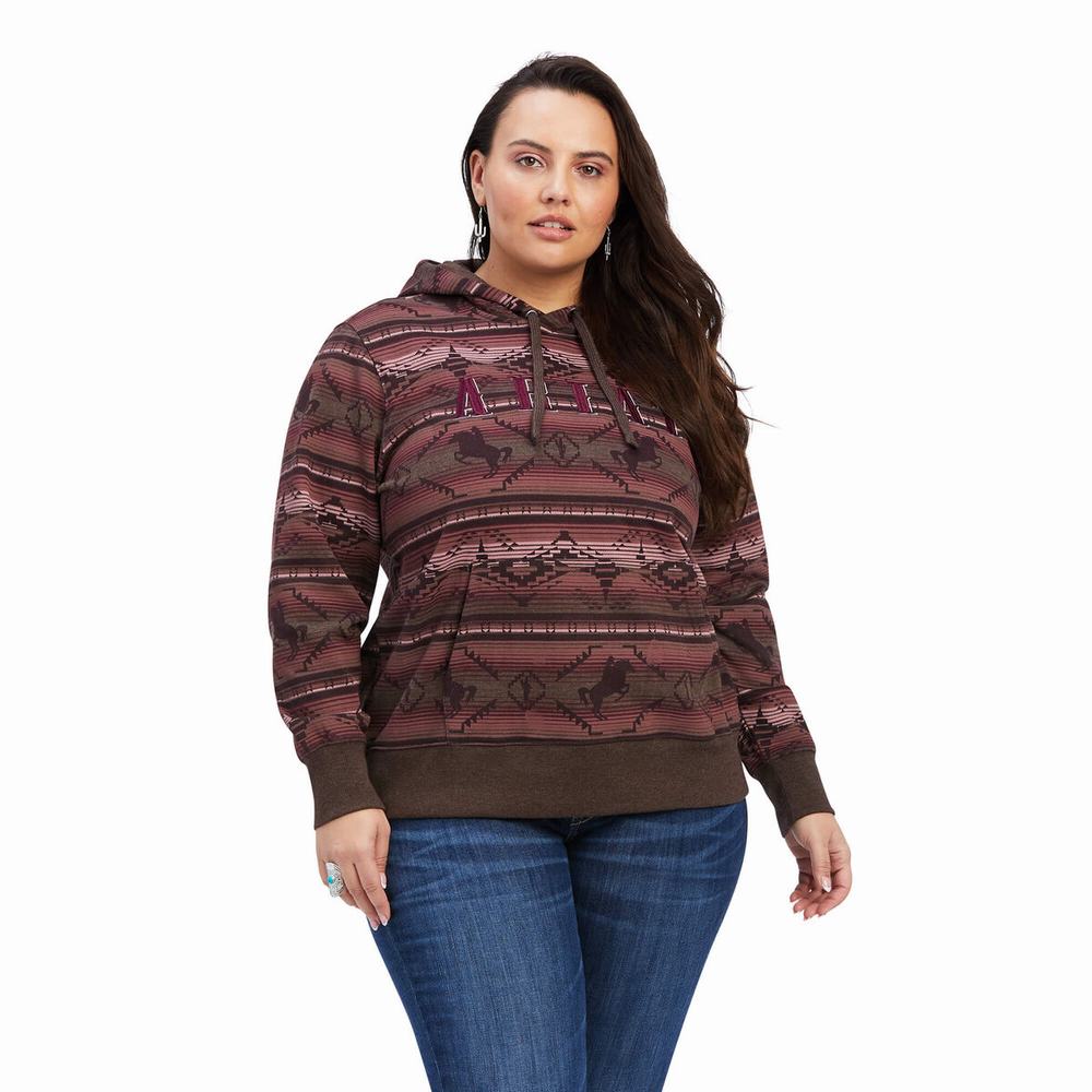 Ariat REAL Allover Print Hoodie Dam Olika Färger | 517-SQUHWZ