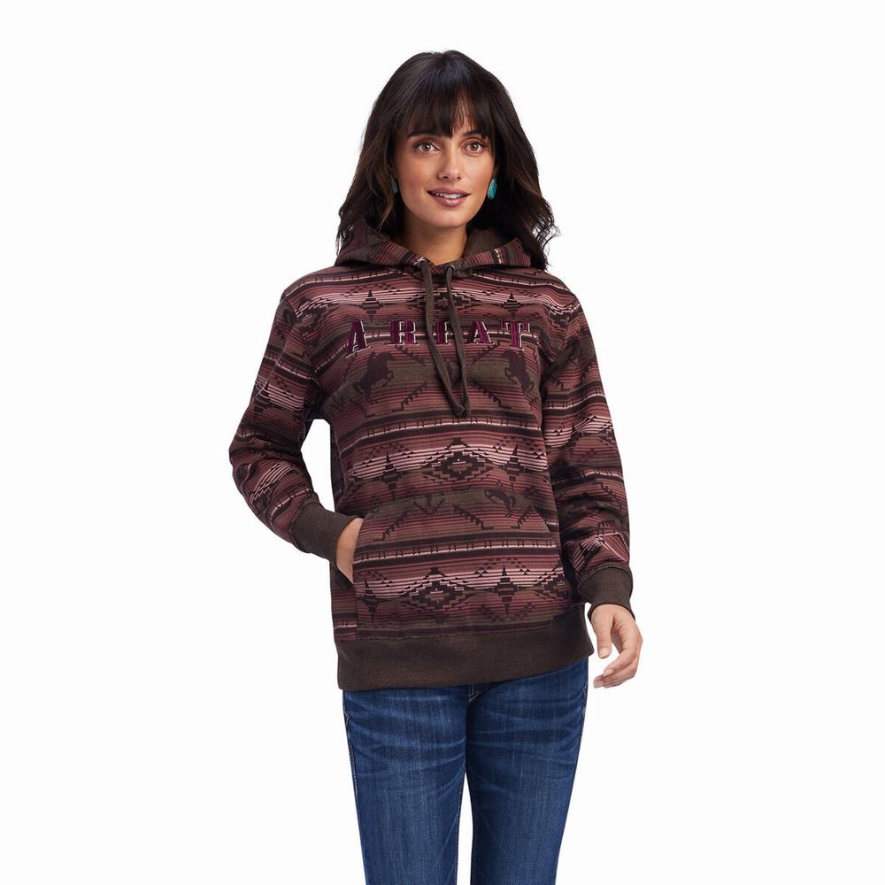 Ariat REAL Allover Print Hoodie Dam Olika Färger | 517-SQUHWZ