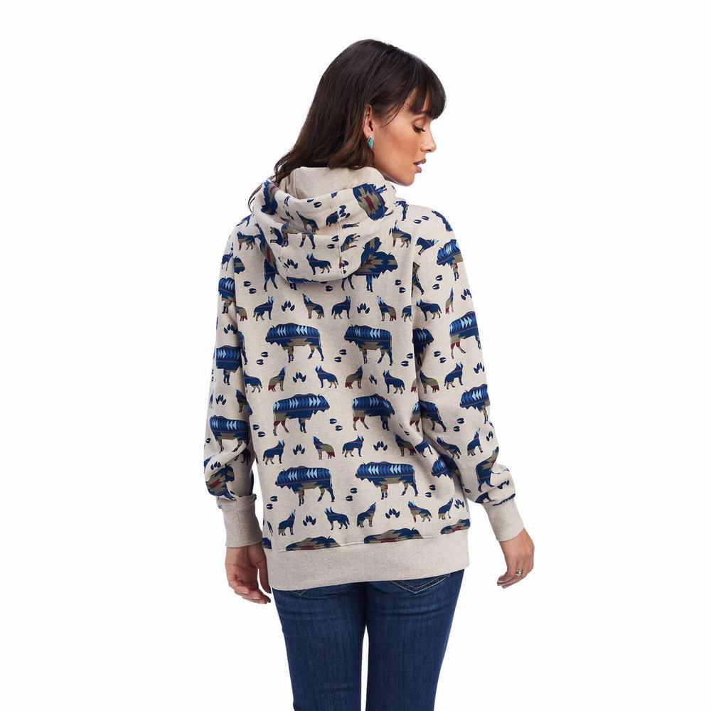 Ariat REAL Allover Print Hoodie Dam Olika Färger | 679-LKHOXZ