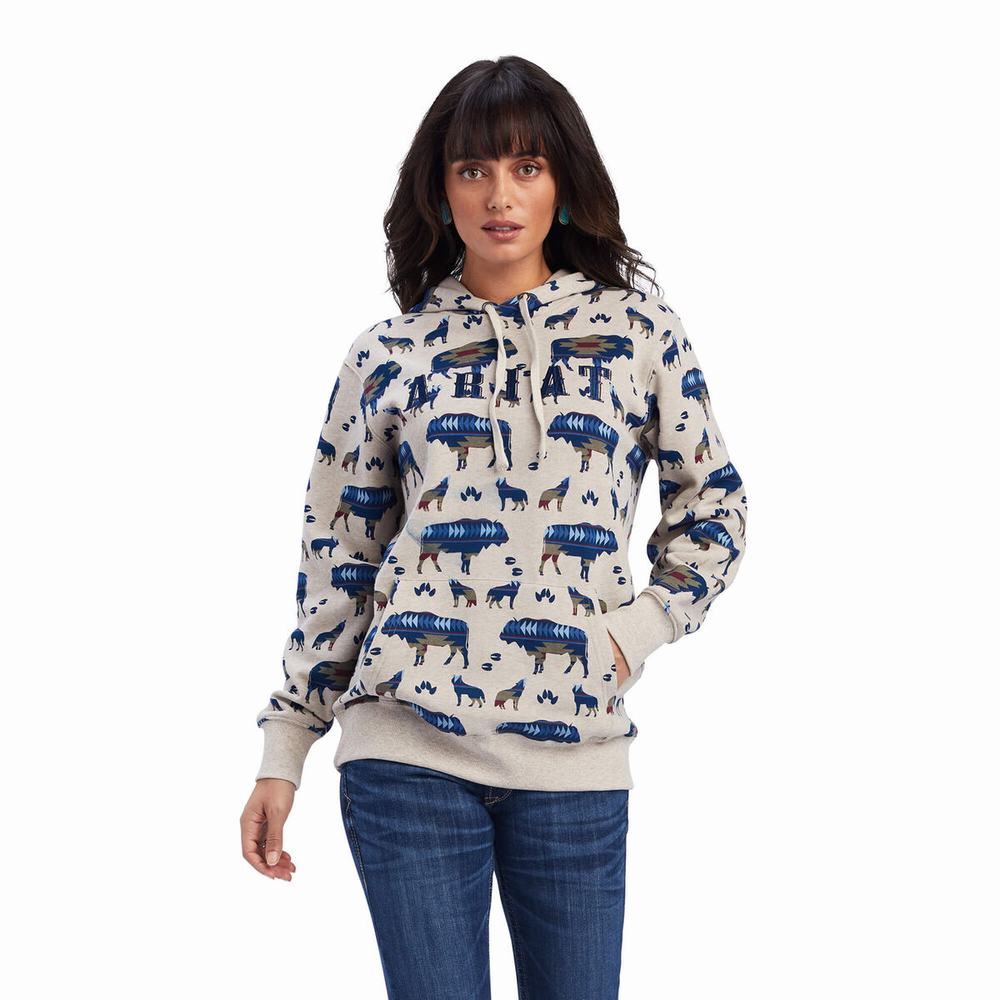 Ariat REAL Allover Print Hoodie Dam Olika Färger | 679-LKHOXZ