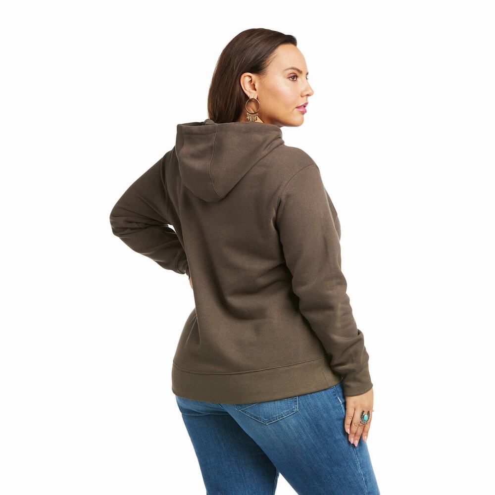 Ariat REAL Arm Logo Hoodie Dam Bruna | 158-UMPGOH