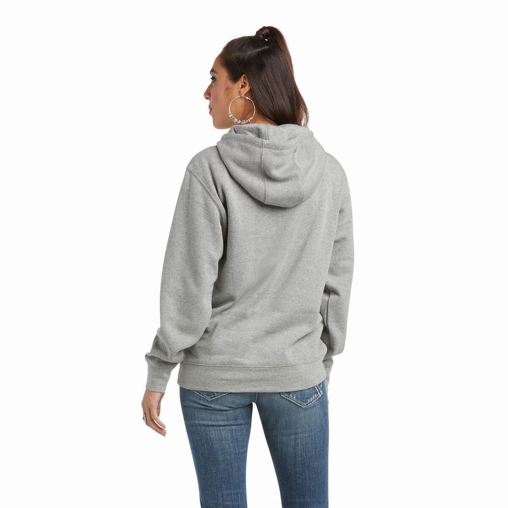 Ariat REAL Arm Logo Hoodie Dam Grå | 061-ABXJHM