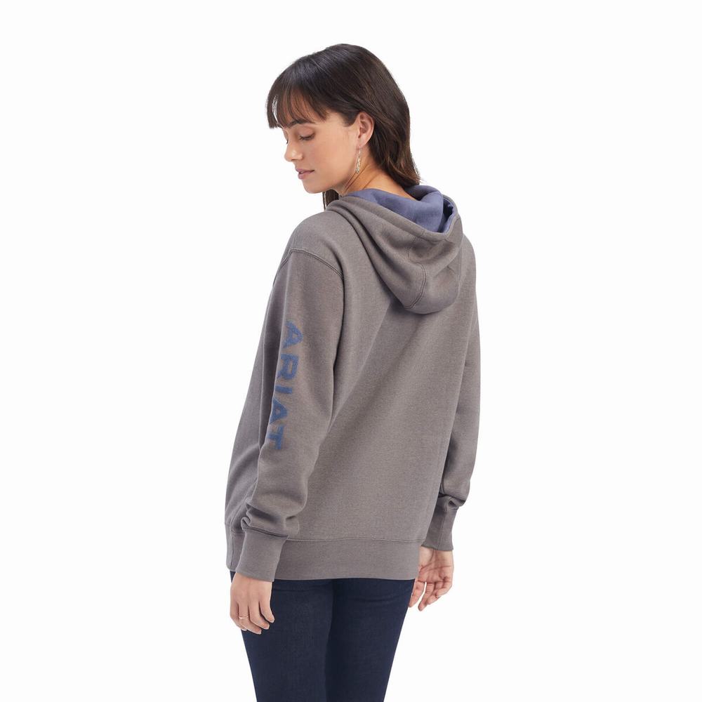 Ariat REAL Arm Logo Hoodie Dam Grå | 347-CHSZRI