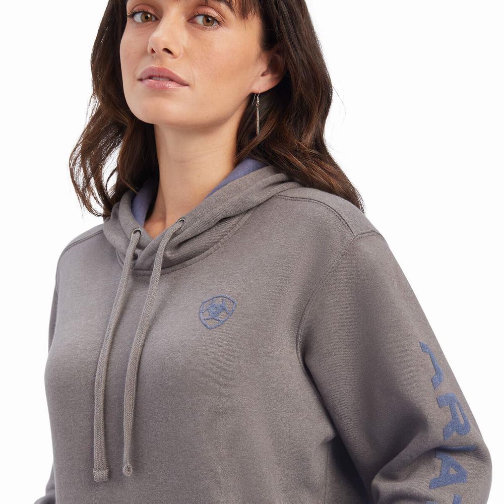 Ariat REAL Arm Logo Hoodie Dam Grå | 347-CHSZRI