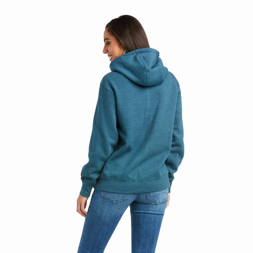 Ariat REAL Arm Logo Hoodie Dam Turkos | 453-MNPDIC