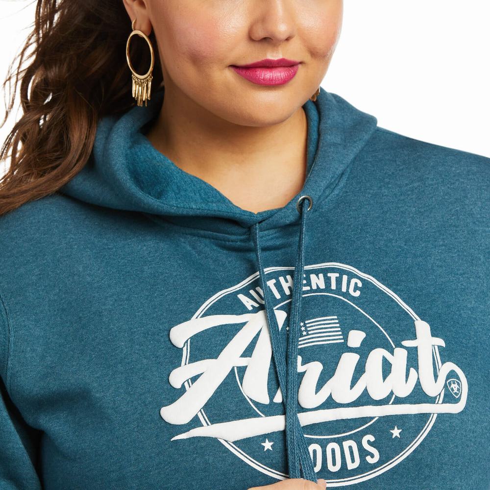 Ariat REAL Arm Logo Hoodie Dam Turkos | 453-MNPDIC