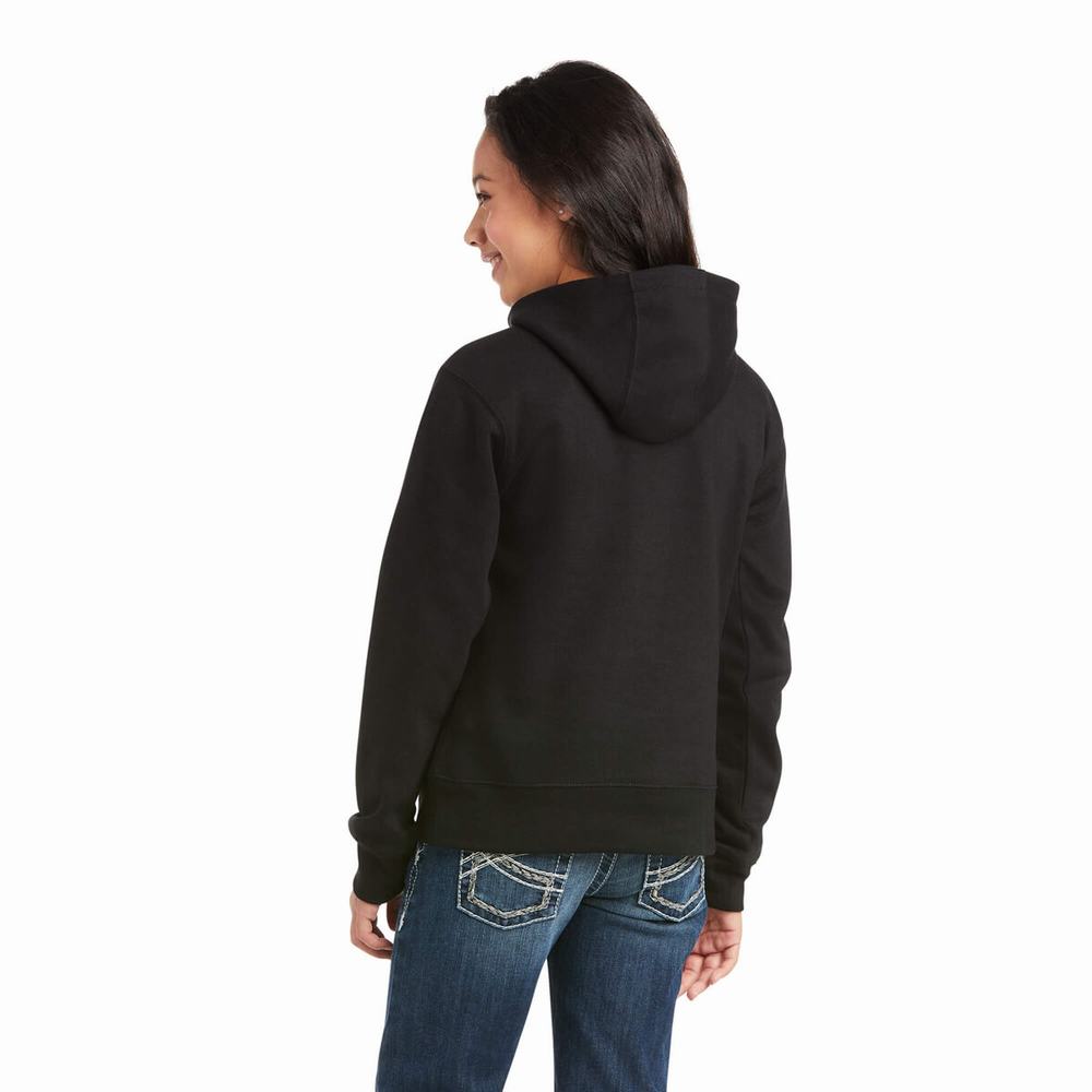 Ariat REAL Chest Logo Hoodie Barn Svarta | 973-XGSIHK