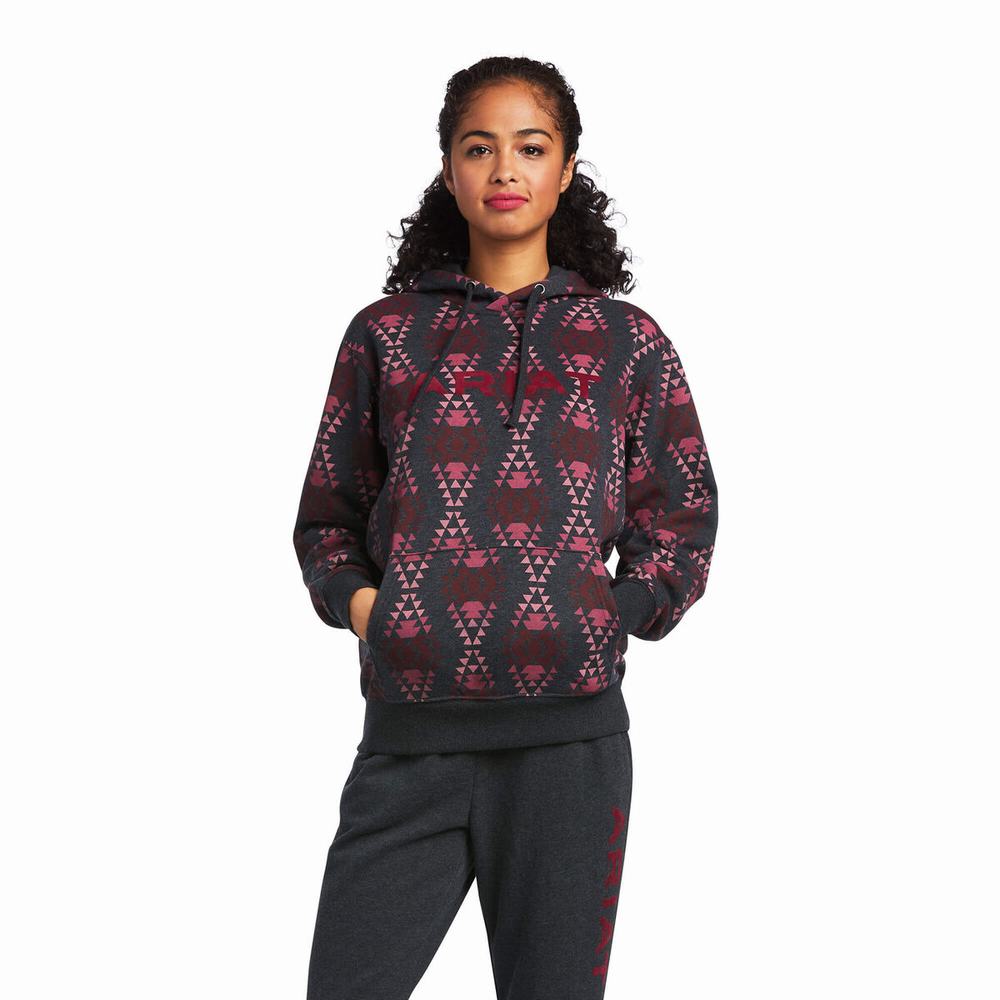 Ariat REAL Diamondback Printed Hoodie Dam Grå | 874-TAZKYH