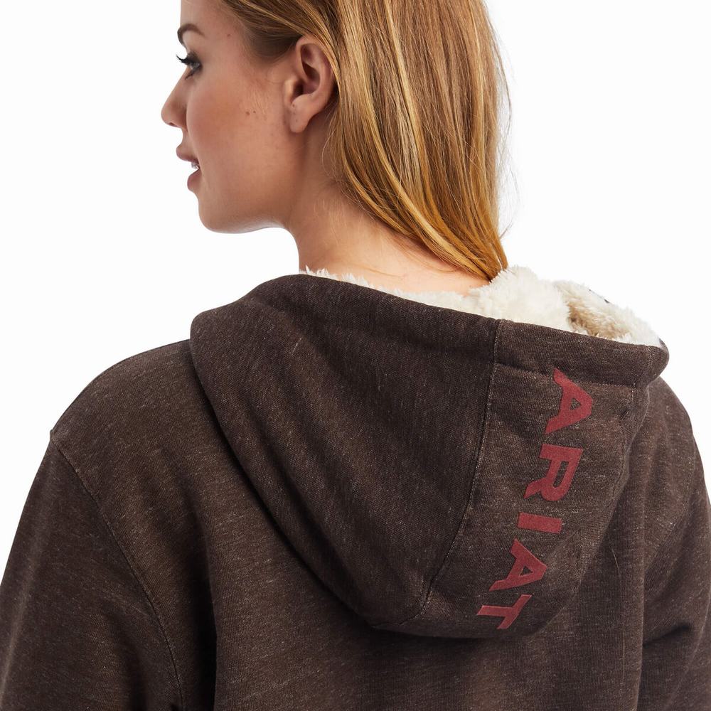 Ariat REAL Sherpa Fodrade Long Full Zip Hoodie Dam Bruna | 305-NRYLXB