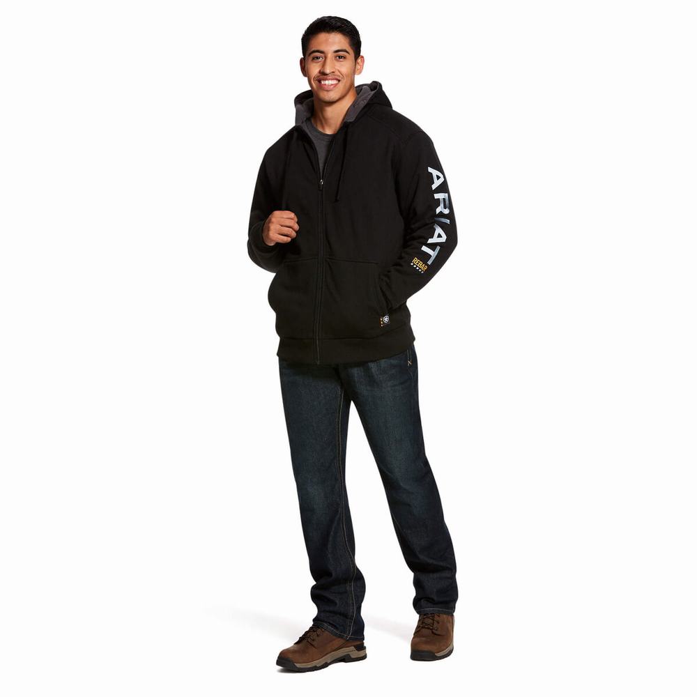 Ariat Rebar All-Weather Full Zip Hoodie Herr Svarta | 087-QPBHKN