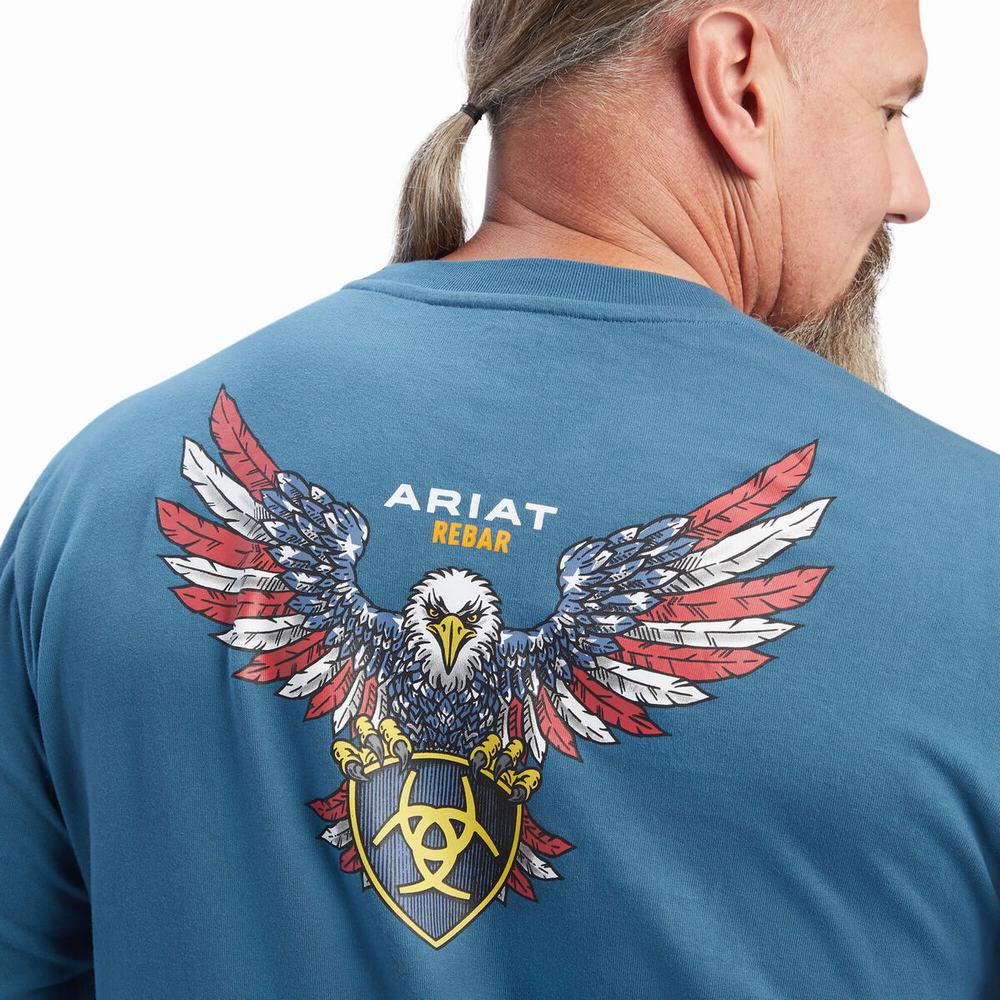 Ariat Rebar Bomull Strong American Raptor T-shirt Herr Turkos | 472-CPRZLT