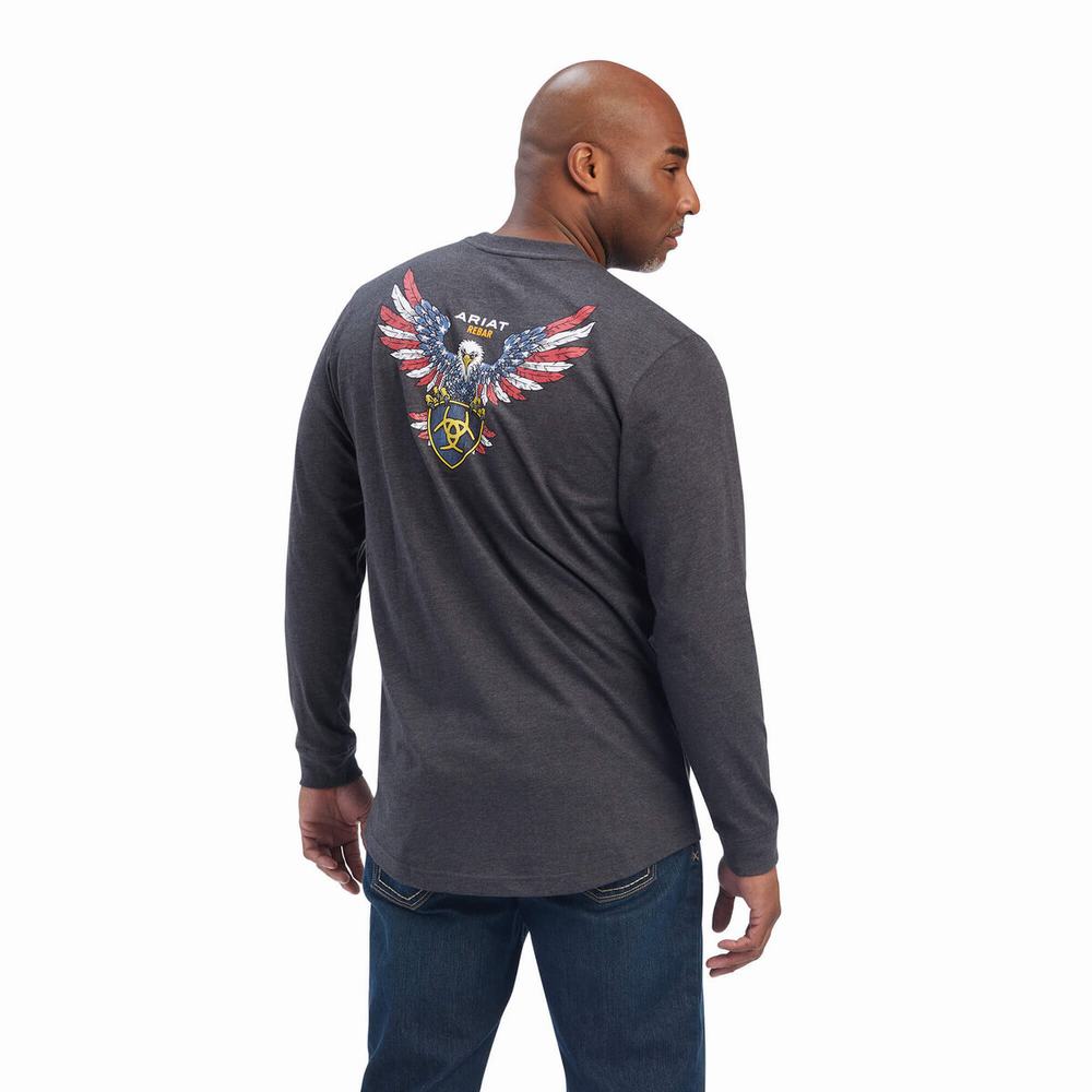 Ariat Rebar Bomull Strong American Raptor T-shirt Herr Grå | 843-CASBKF