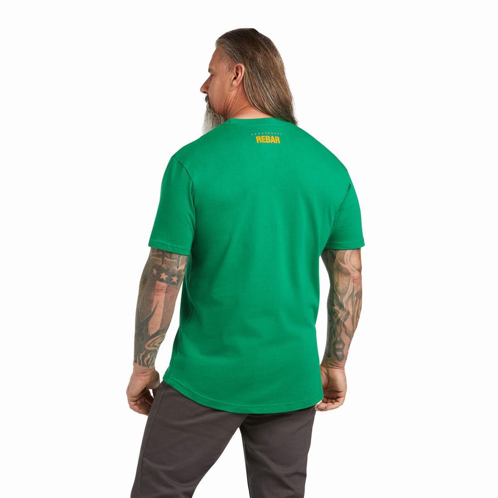 Ariat Rebar Bomull Strong Block Short Sleeve Herr Gröna | 459-OSWGQZ