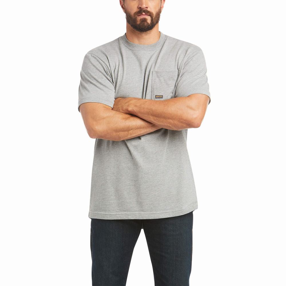 Ariat Rebar Bomull Strong Done Right Short Sleeve Herr Grå | 547-GNESMR