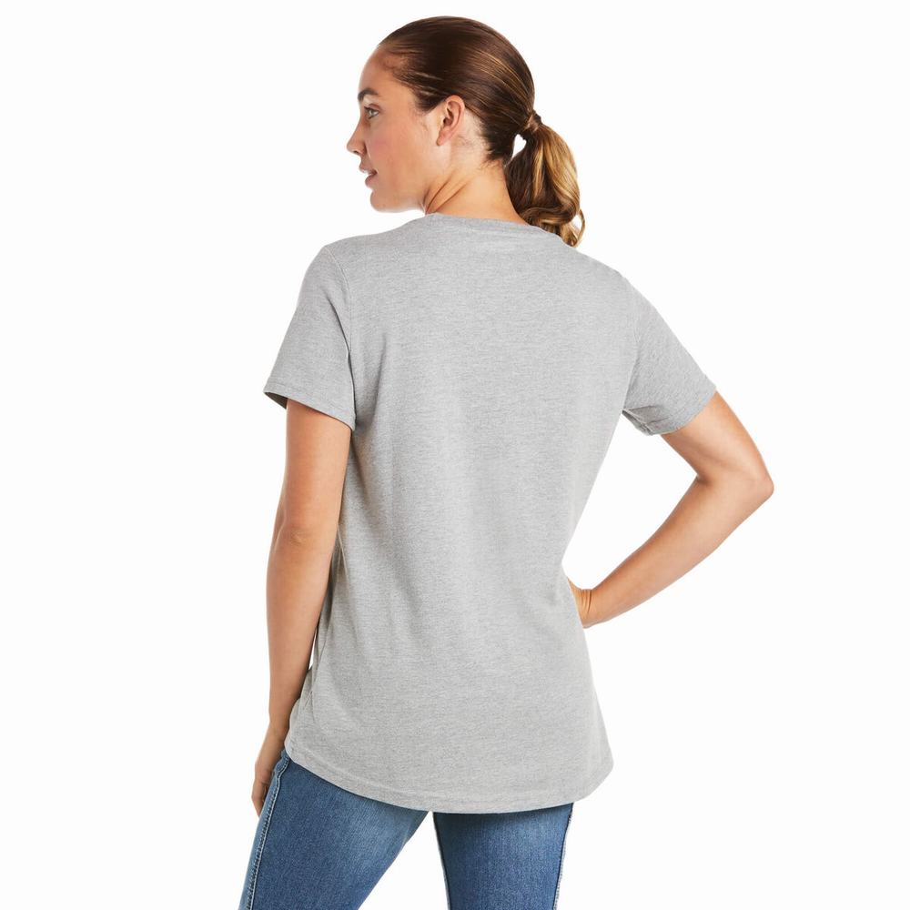 Ariat Rebar Bomull Strong Logo Short Sleeve Dam Grå | 180-TQJZBO