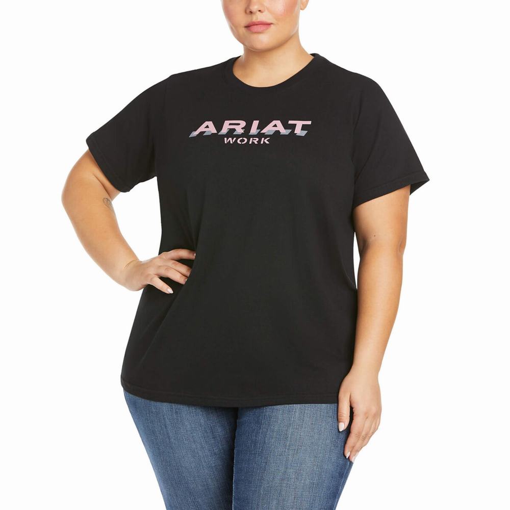 Ariat Rebar Bomull Strong Logo Short Sleeve Dam Marinblå | 310-DJXQKE