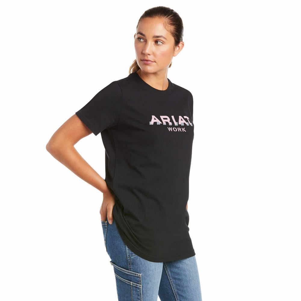 Ariat Rebar Bomull Strong Logo Short Sleeve Dam Marinblå | 310-DJXQKE