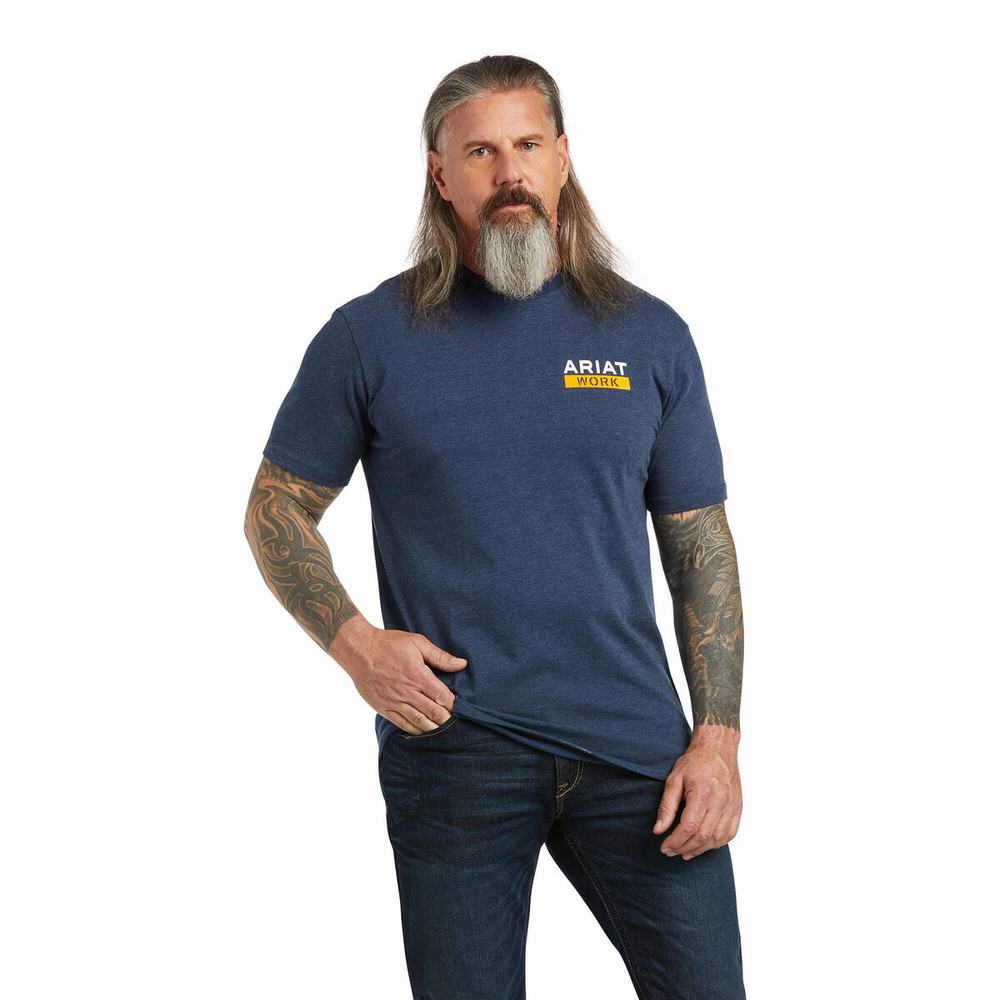 Ariat Rebar Bomull Strong Roughneck Tryck Short Sleeve Herr Marinblå Ljusgröna | 039-PVASXN