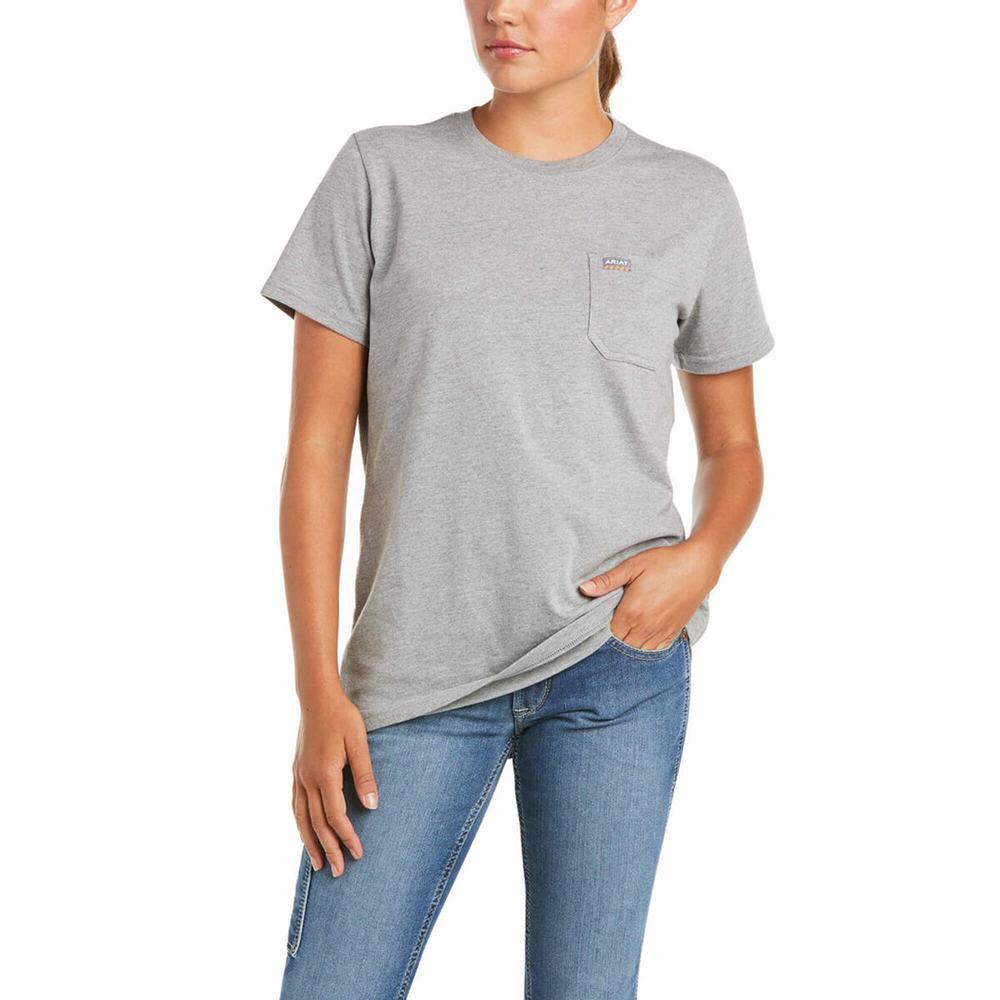 Ariat Rebar Bomull Strong Short Sleeve Dam Grå | 680-BNJVEK