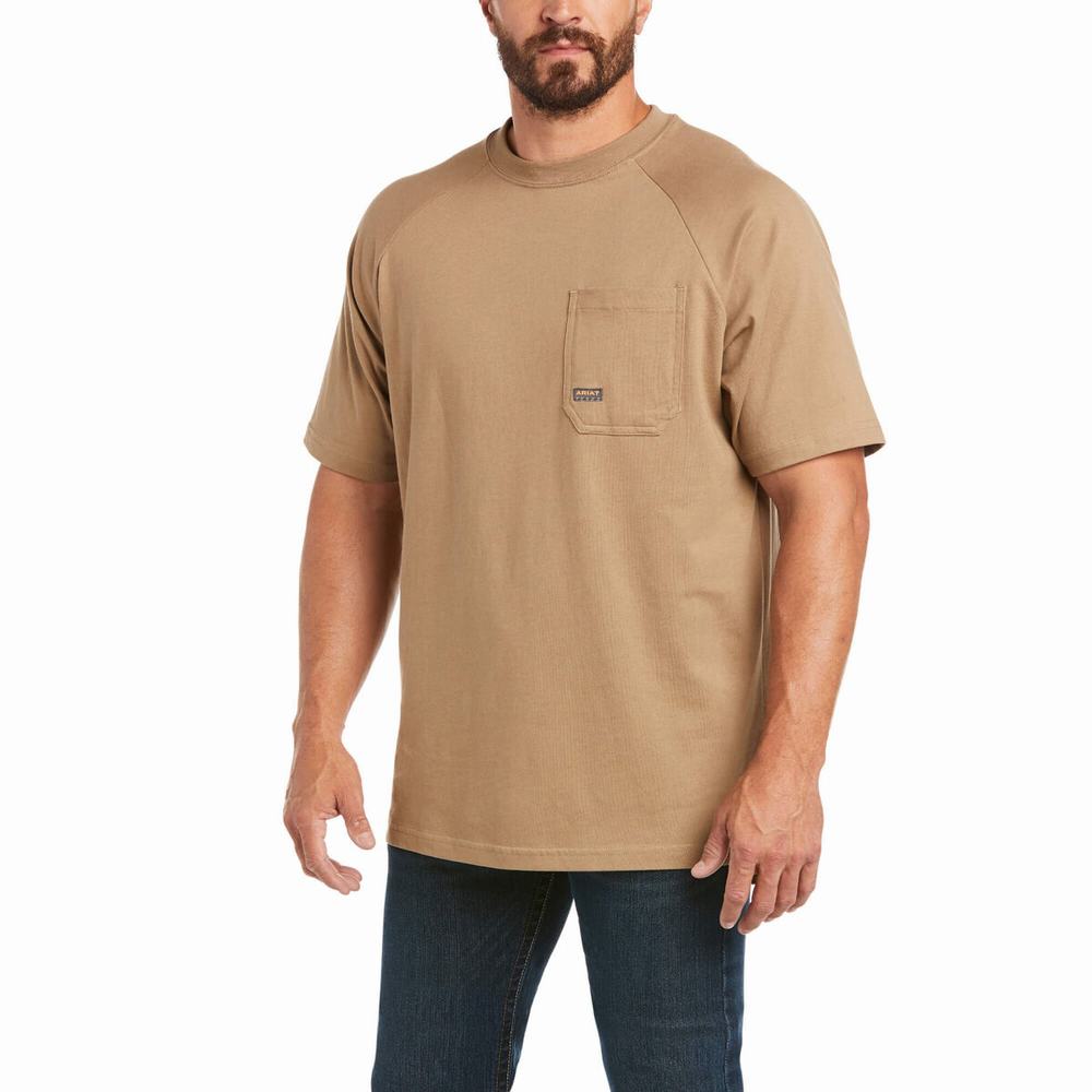 Ariat Rebar Bomull Strong Short Sleeve Herr Khaki | 092-CLUPWE