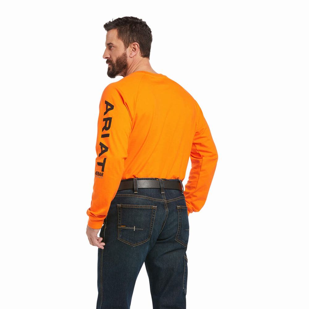 Ariat Rebar Bomull Strong Tryck T-shirt Herr Orange Svarta | 285-NVHXIU