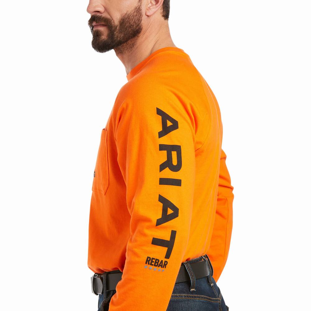 Ariat Rebar Bomull Strong Tryck T-shirt Herr Orange Svarta | 285-NVHXIU