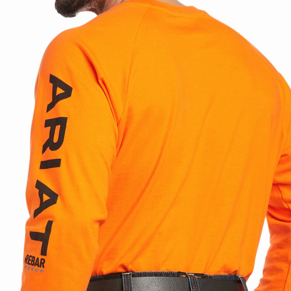 Ariat Rebar Bomull Strong Tryck T-shirt Herr Orange Svarta | 285-NVHXIU