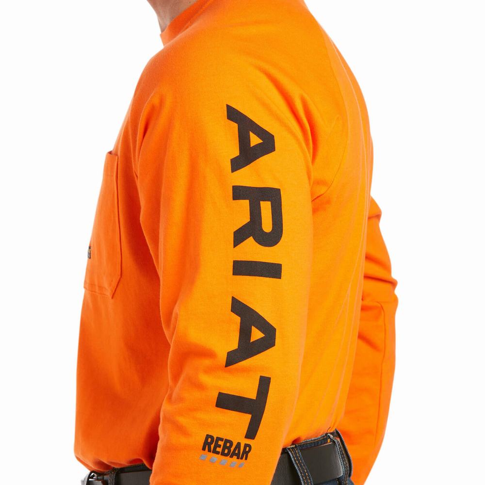 Ariat Rebar Bomull Strong Tryck T-shirt Herr Orange Svarta | 285-NVHXIU