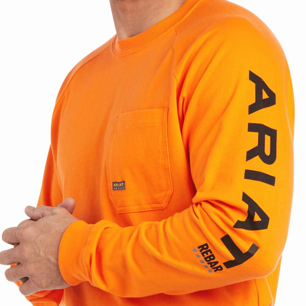 Ariat Rebar Bomull Strong Tryck T-shirt Herr Orange Svarta | 285-NVHXIU