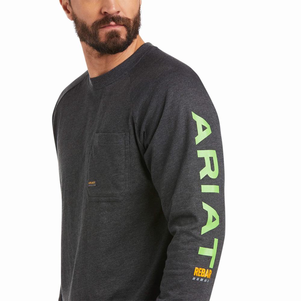 Ariat Rebar Bomull Strong Tryck T-shirt Herr Grå Ljusgröna | 843-VUOZWK