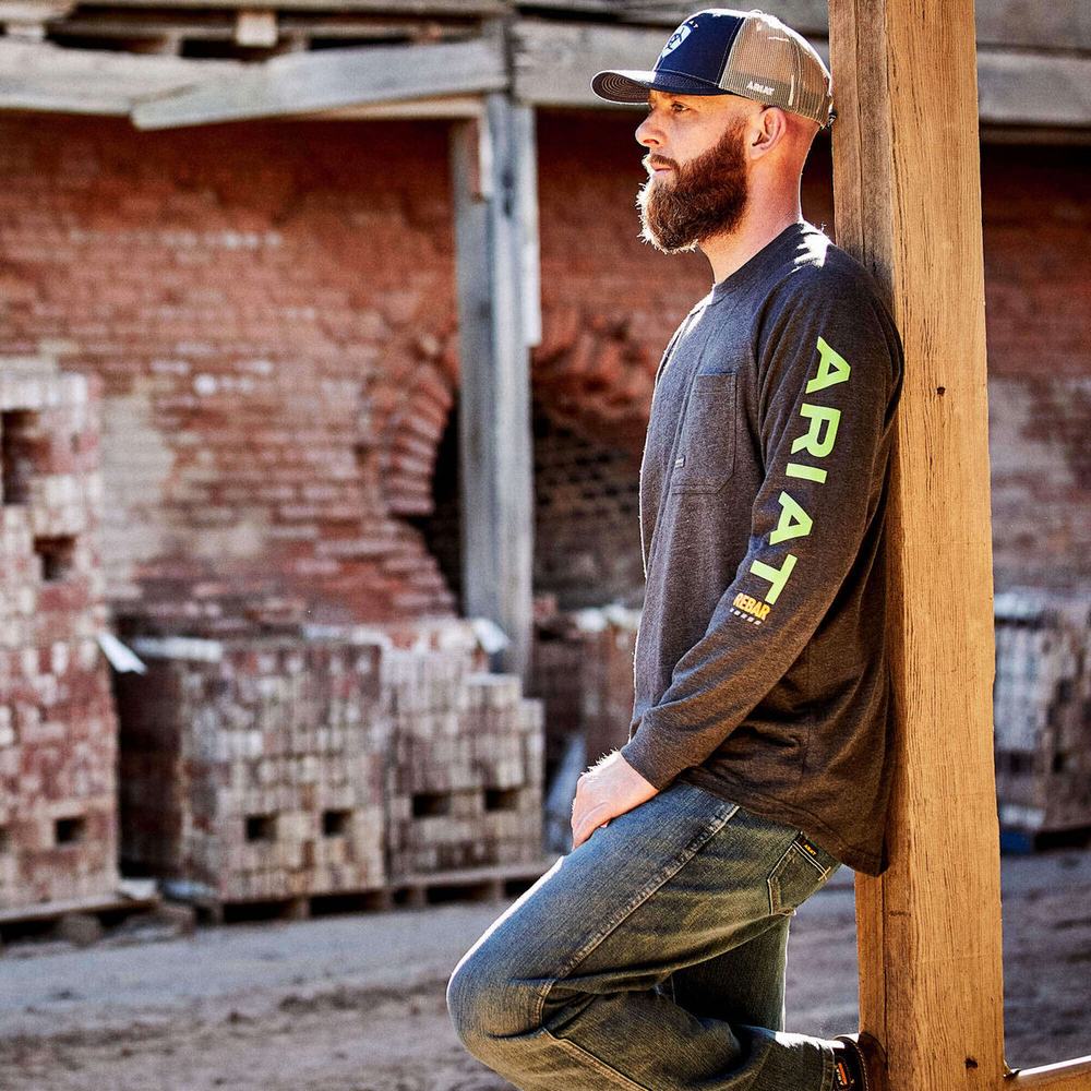 Ariat Rebar Bomull Strong Tryck T-shirt Herr Grå Ljusgröna | 843-VUOZWK