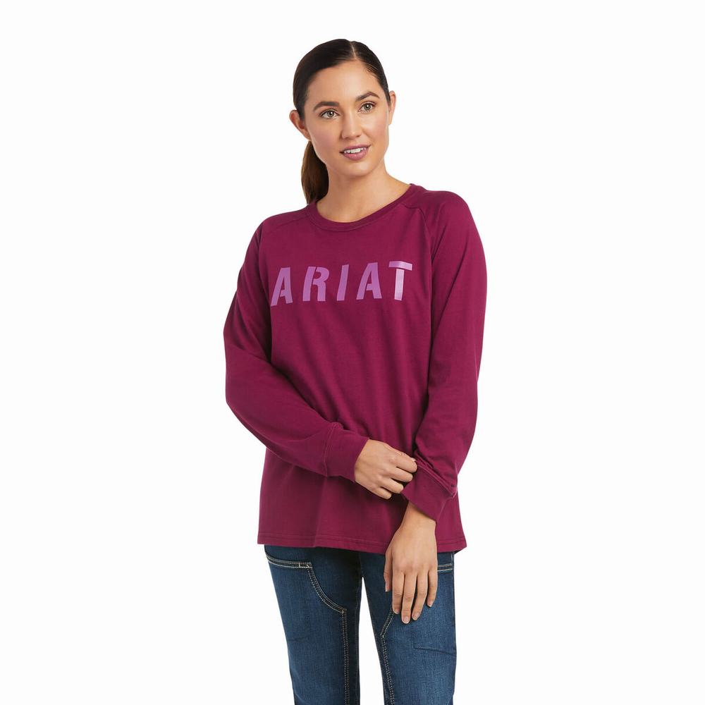 Ariat Rebar CottonStrong Block T-shirt Dam Lila | 340-WXRYUL