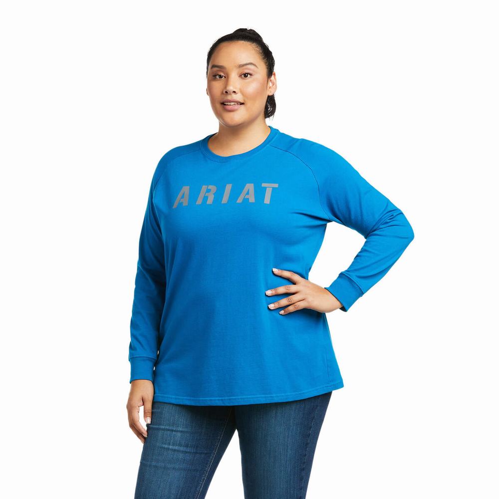 Ariat Rebar CottonStrong Block T-shirt Dam Blå | 908-MZSHPC