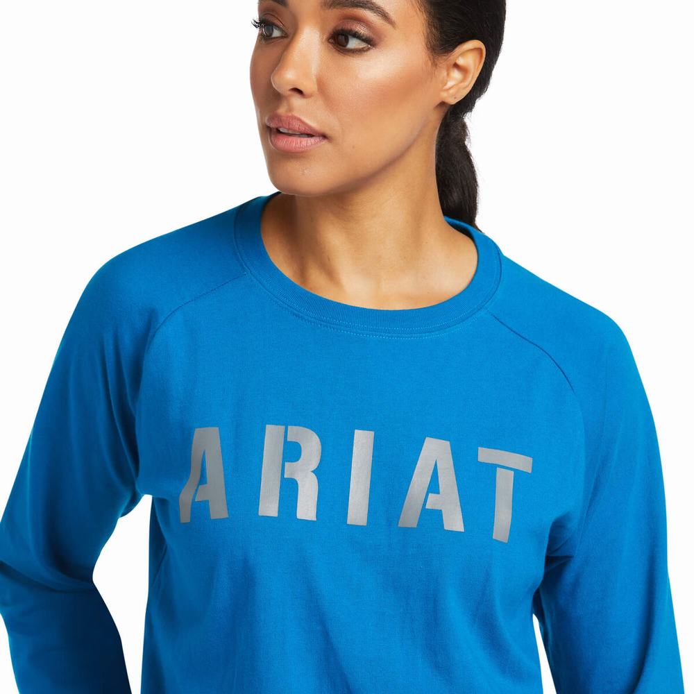 Ariat Rebar CottonStrong Block T-shirt Dam Blå | 908-MZSHPC