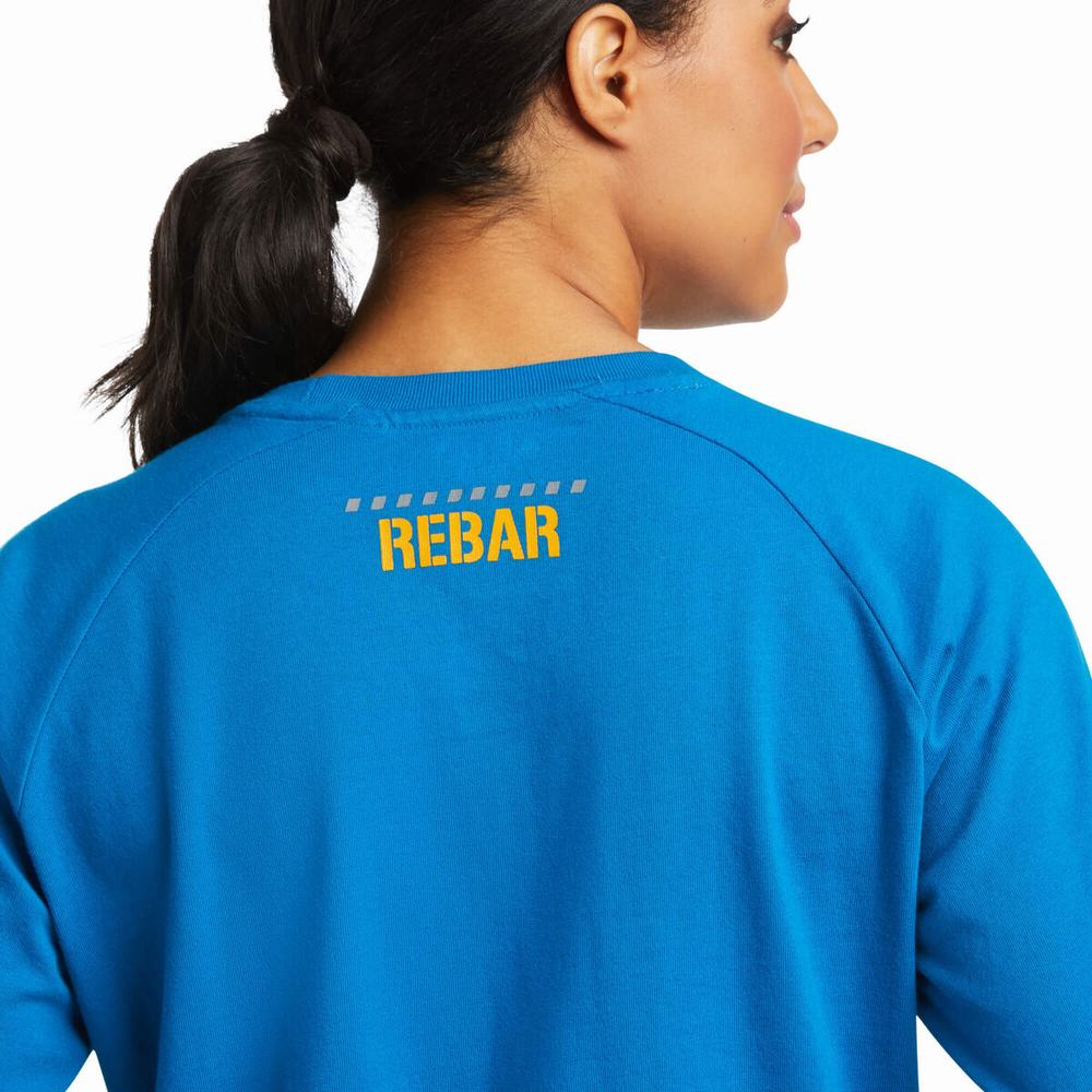 Ariat Rebar CottonStrong Block T-shirt Dam Blå | 908-MZSHPC