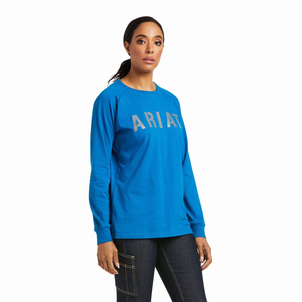 Ariat Rebar CottonStrong Block T-shirt Dam Blå | 908-MZSHPC