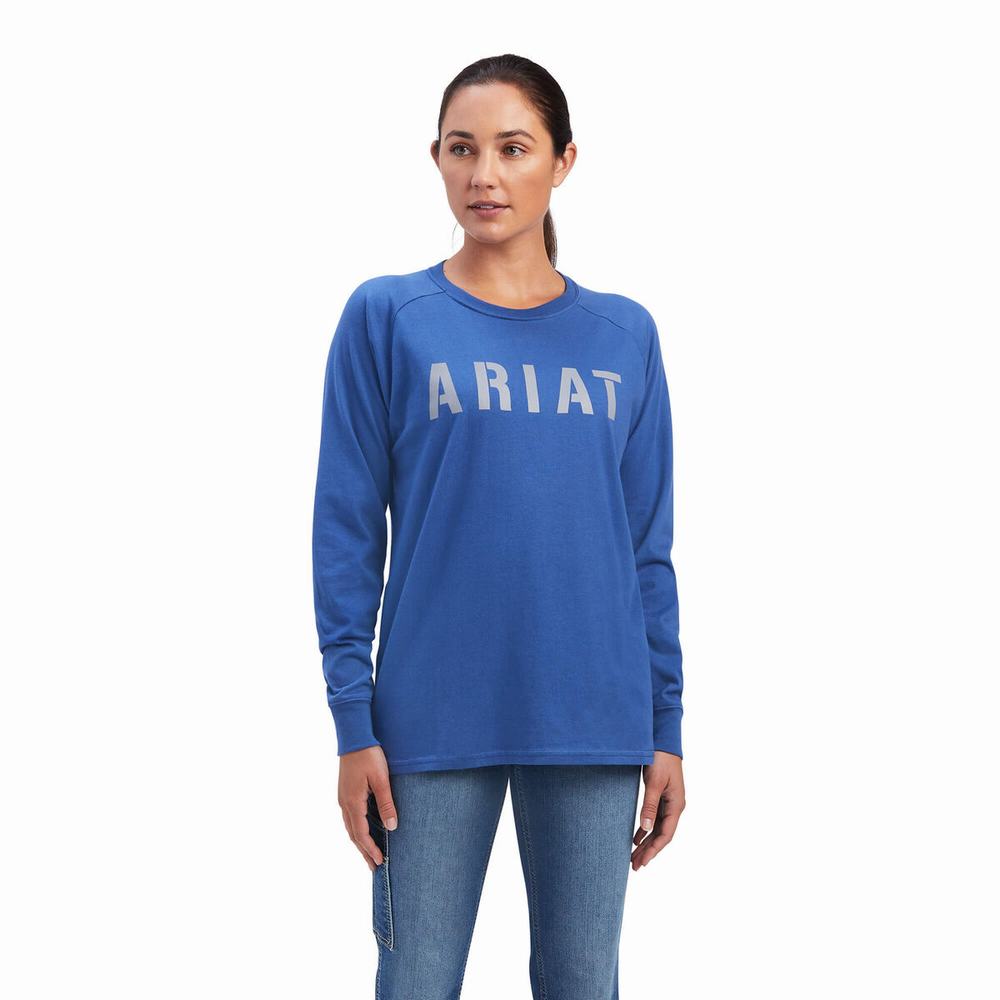 Ariat Rebar CottonStrong Block T-shirt Dam Marinblå | 913-PXNHAT