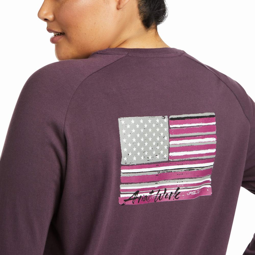 Ariat Rebar CottonStrong Brand Flag T-shirt Dam Lila | 170-ZFEIHD