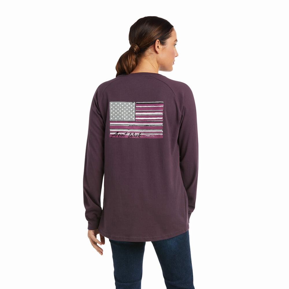 Ariat Rebar CottonStrong Brand Flag T-shirt Dam Lila | 170-ZFEIHD