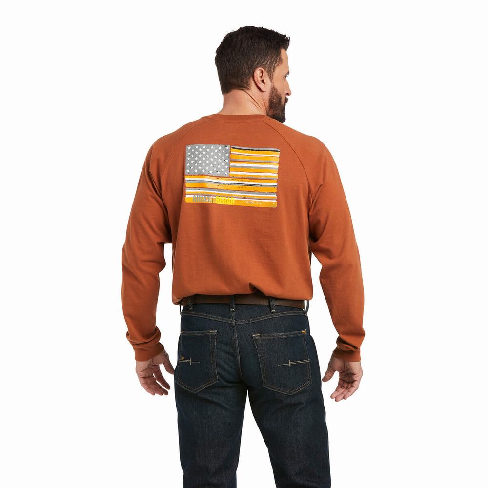 Ariat Rebar CottonStrong Brand Flag T-shirt Herr Koppar | 839-CBRMZU