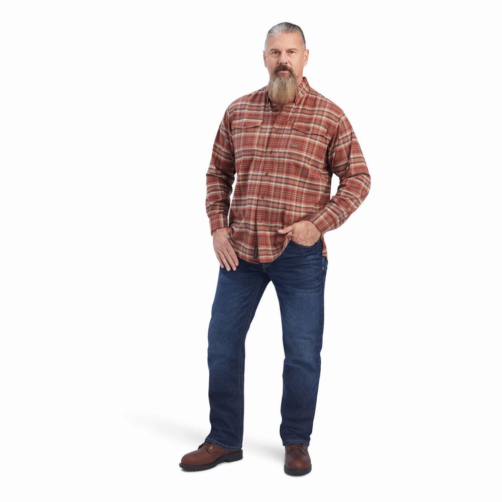 Ariat Rebar Flannel DuraStretch Skjorta Herr Röda | 145-DRXFSZ