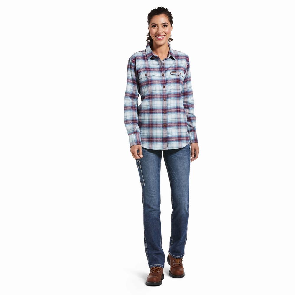 Ariat Rebar Flannel DuraStretch Skjorta Dam Blå | 254-WNIHTE