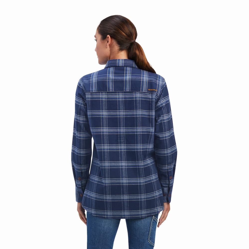 Ariat Rebar Flannel DuraStretch Skjorta Dam Marinblå | 439-DLQZYA