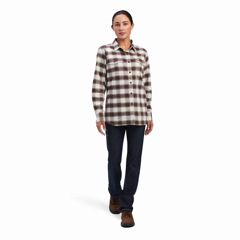 Ariat Rebar Flannel DuraStretch Skjorta Dam Vita | 740-SLXDMT