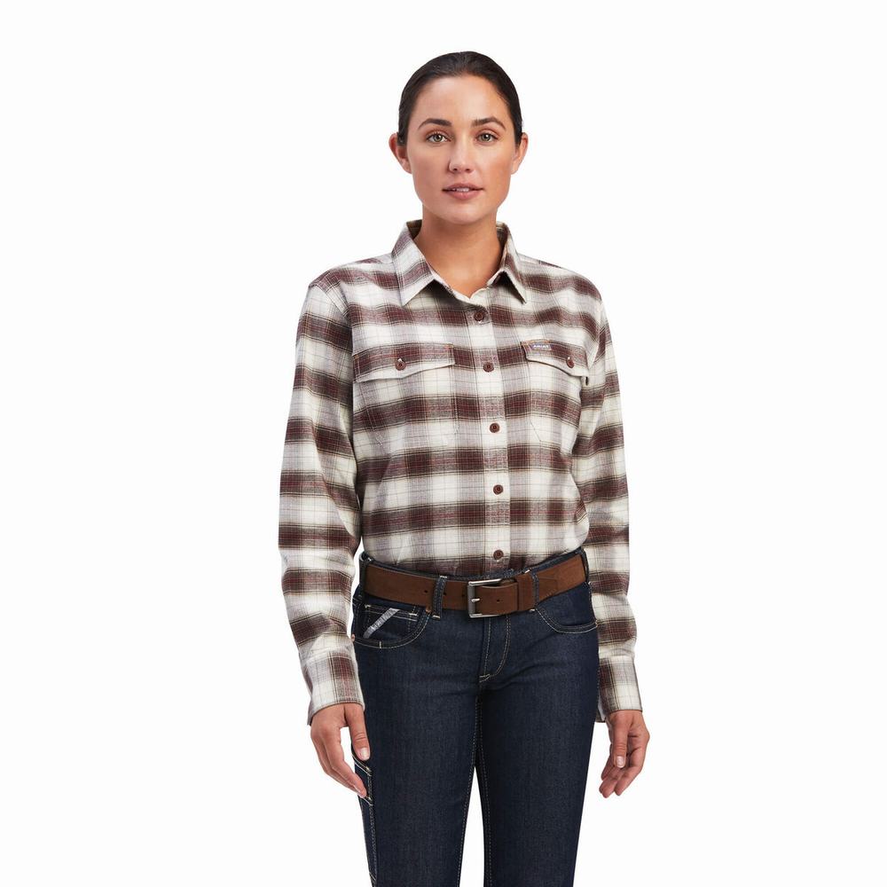 Ariat Rebar Flannel DuraStretch Skjorta Dam Vita | 740-SLXDMT