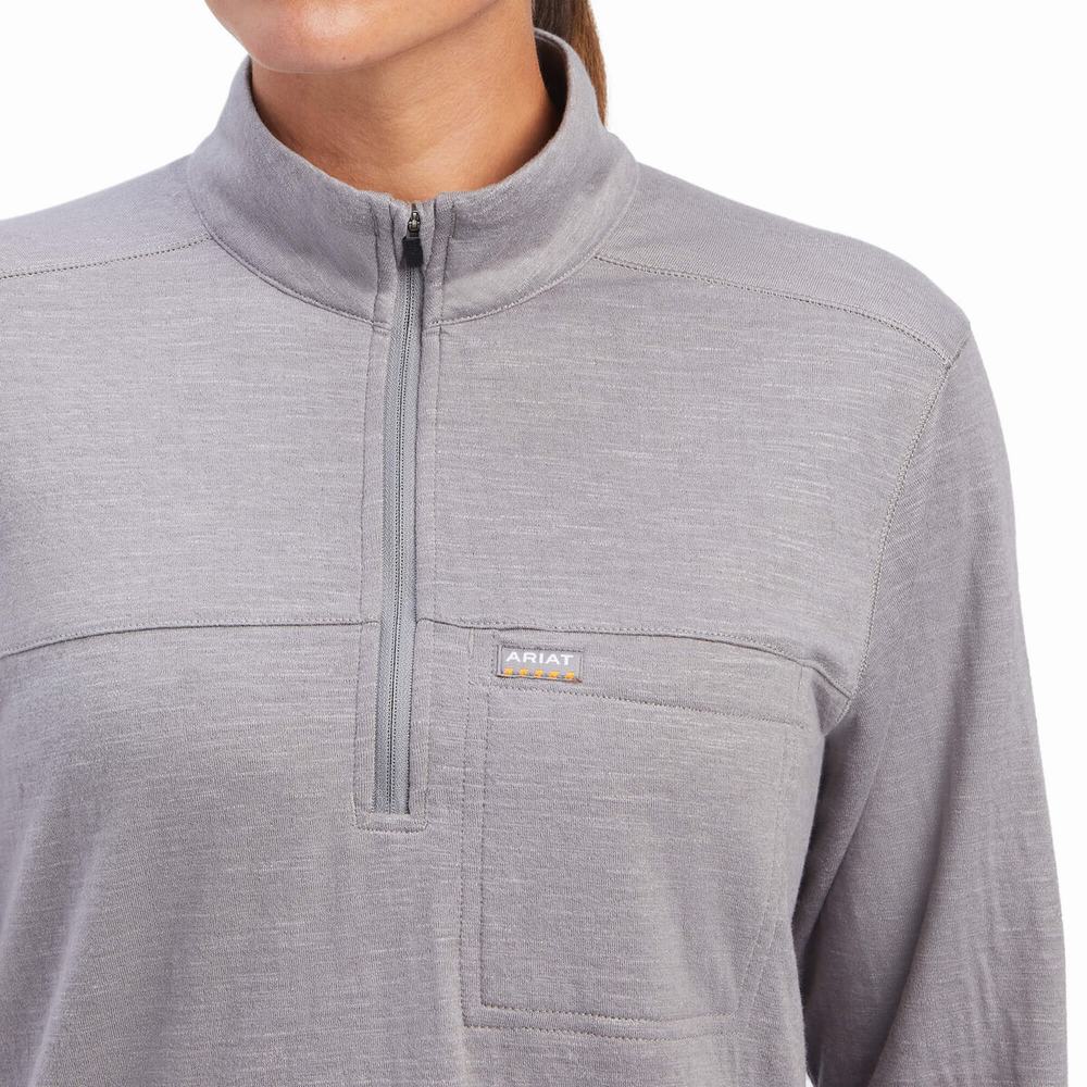 Ariat Rebar Foundation 1/4 Zip Skjorta Dam Grå | 576-WKXTMC