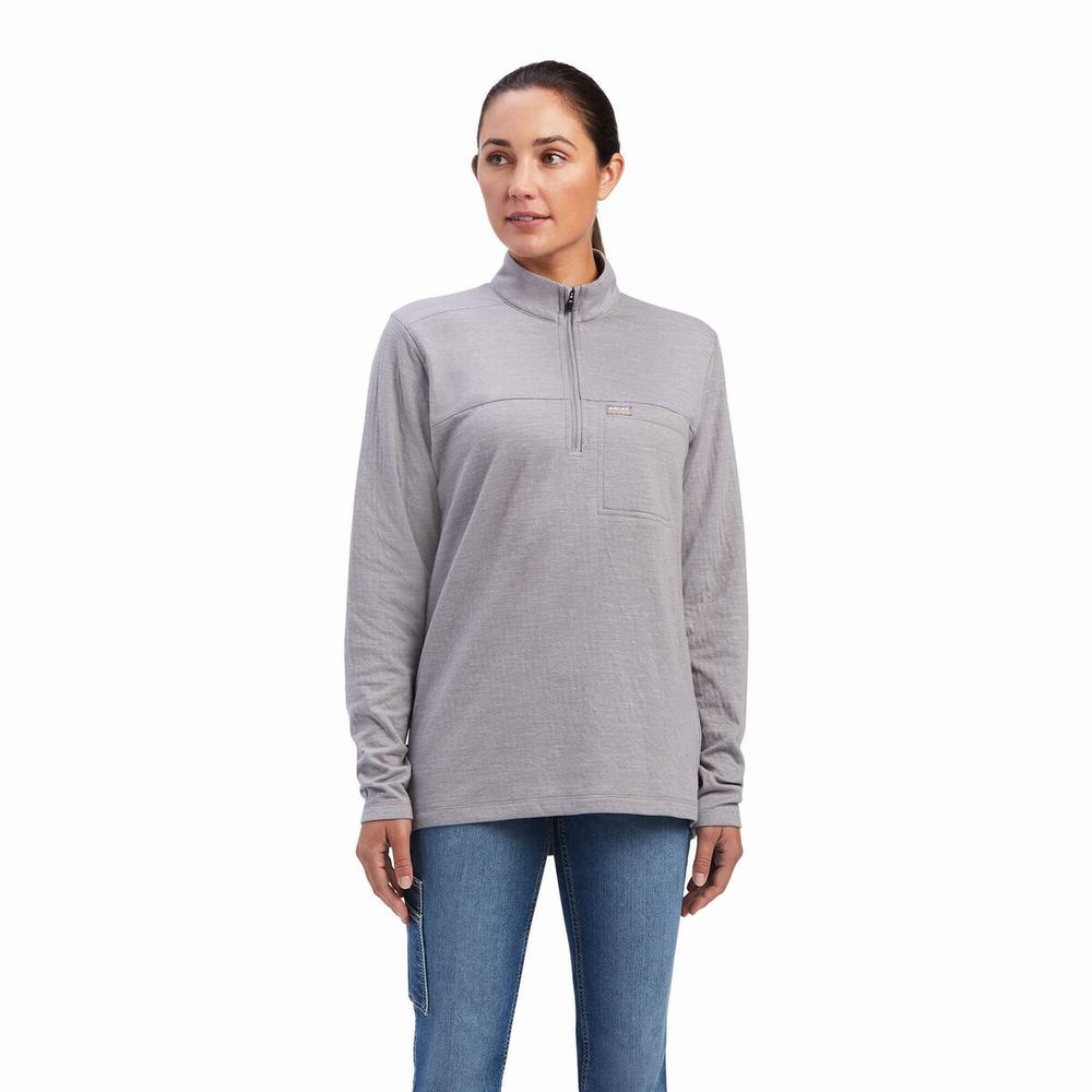 Ariat Rebar Foundation 1/4 Zip Skjorta Dam Grå | 576-WKXTMC