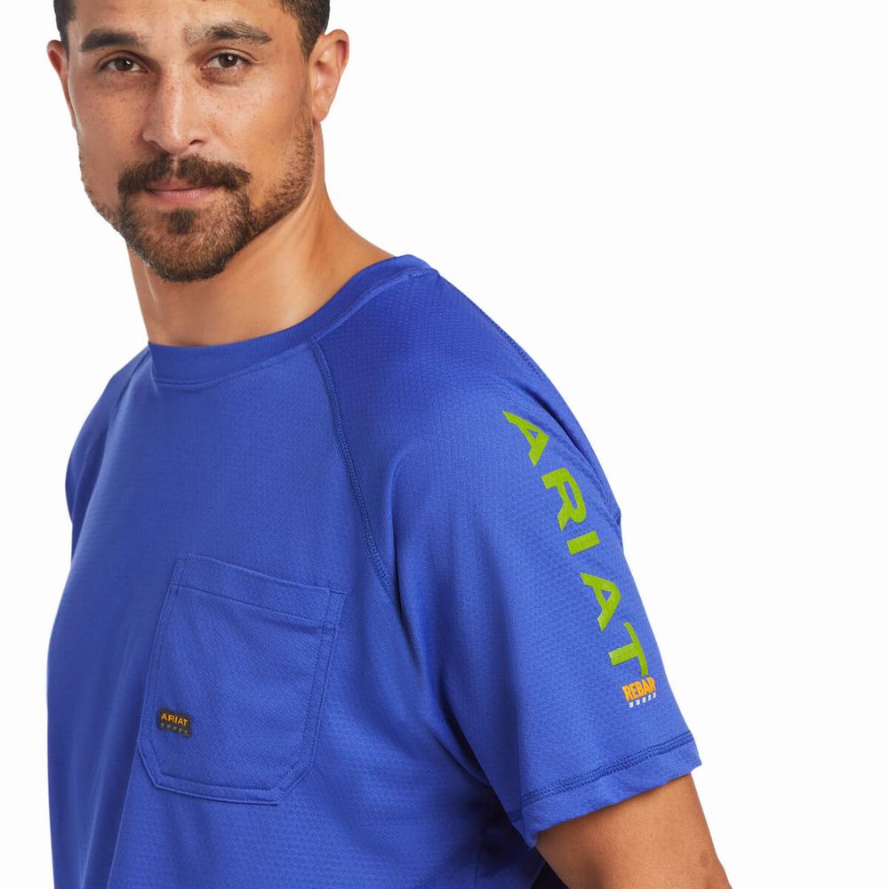 Ariat Rebar Heat Fighter Short Sleeve Herr Kungsblått Blå | 618-BICLZH