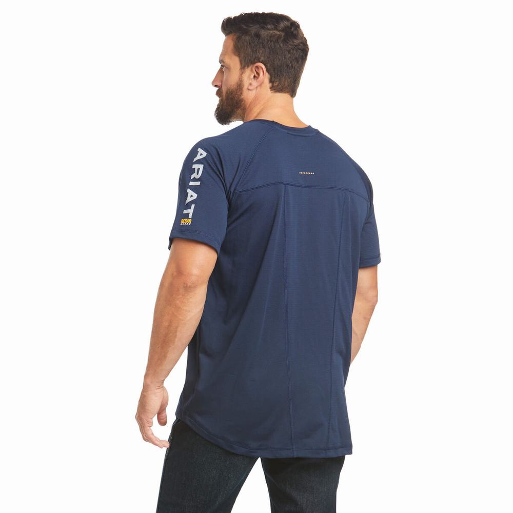 Ariat Rebar Heat Fighter Short Sleeve Herr Marinblå | 695-GMVTFQ